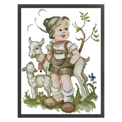 Shepherd Boy - 14CT Stamped Cross Stitch 22*30CM(Joy Sunday)