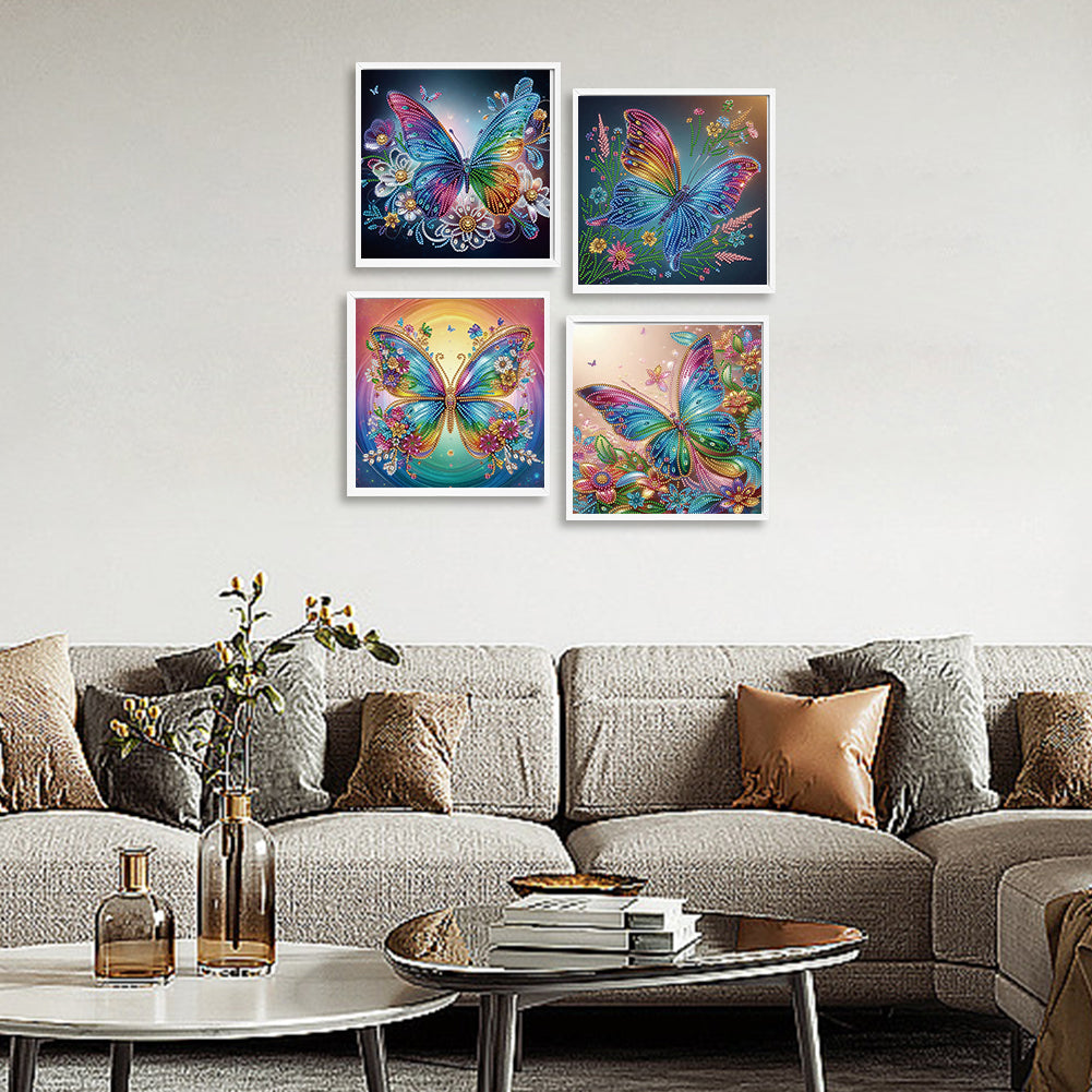 4 Pcs Flowers And Butterflies - Special Shaped Drill Diamond Painting 30*30CM