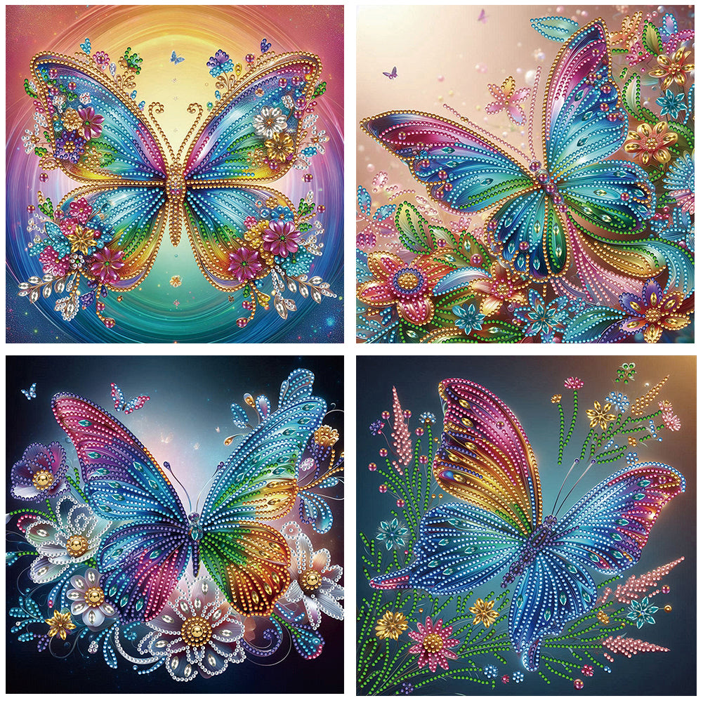 4 Pcs Flowers And Butterflies - Special Shaped Drill Diamond Painting 30*30CM