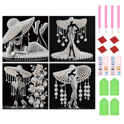 4 Pcs Elegant Lady - Special Shaped Drill Diamond Painting 30*30CM