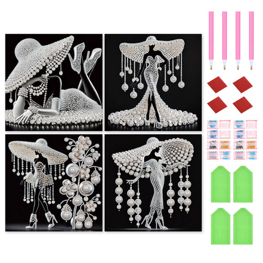 4 Pcs Elegant Lady - Special Shaped Drill Diamond Painting 30*30CM