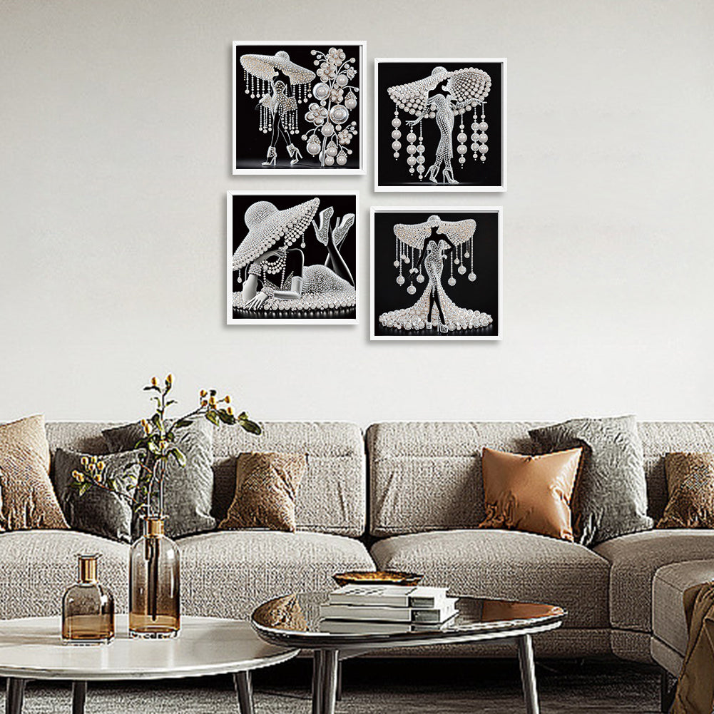 4 Pcs Elegant Lady - Special Shaped Drill Diamond Painting 30*30CM