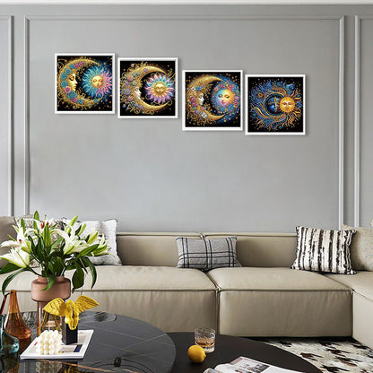 4 Pcs Flowers, Stars And Moon - Special Shaped Drill Diamond Painting 30*30CM