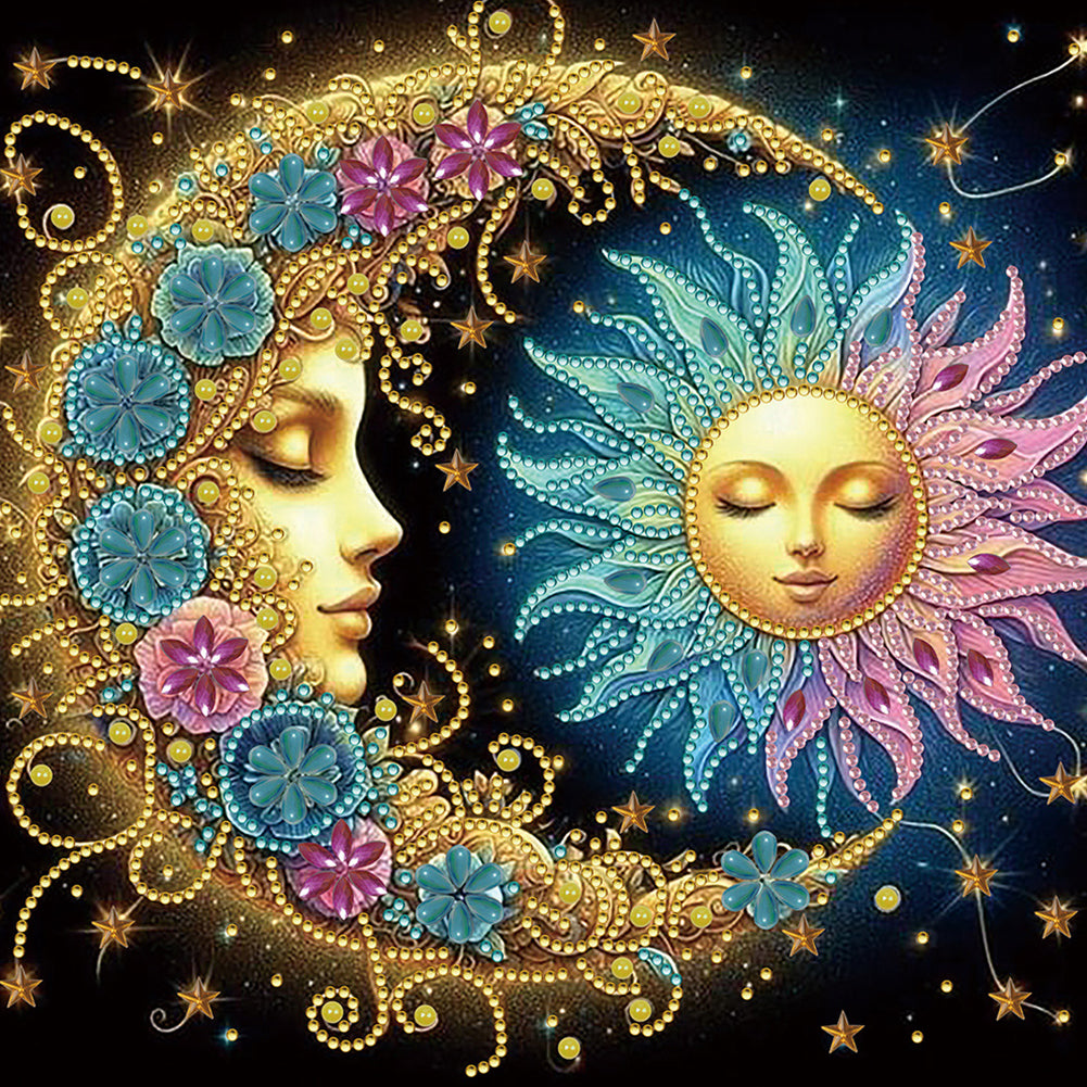 4 Pcs Flowers, Stars And Moon - Special Shaped Drill Diamond Painting 30*30CM