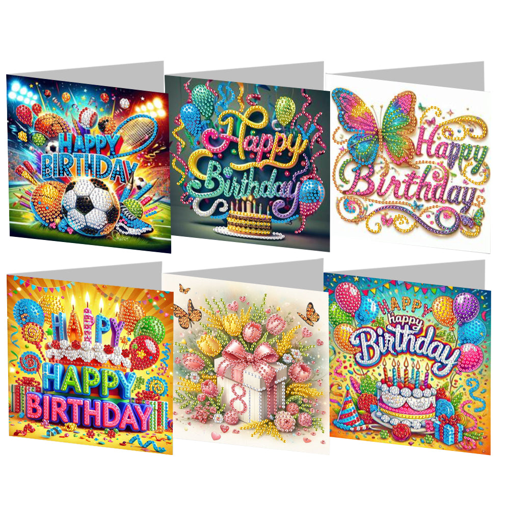 6PCS DIY Rhinestone Diamond Art Mosaic Postcards for Festivals and Celebrations