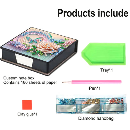 Animals Leather Diamond Art Note Box with 160 Sheets of Paper for DIY Art Craft