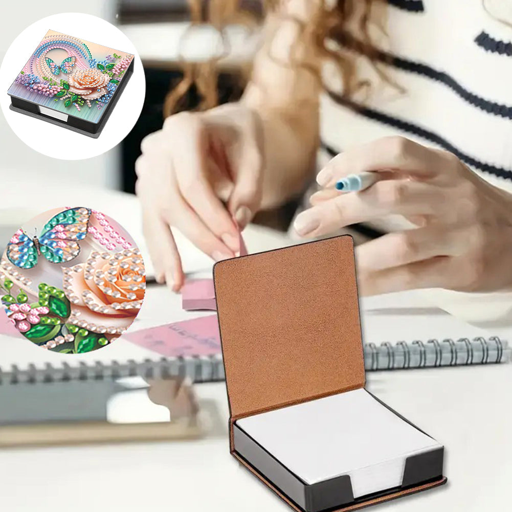 Animals Leather Diamond Art Note Box with 160 Sheets of Paper for DIY Art Craft