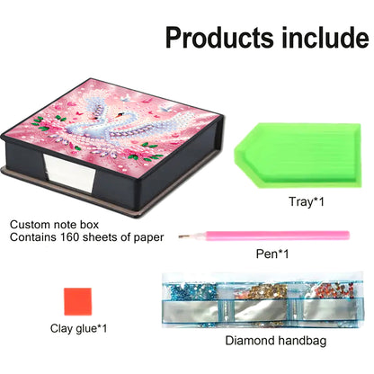 Animals Leather Diamond Art Note Box with 160 Sheets of Paper for DIY Art Craft