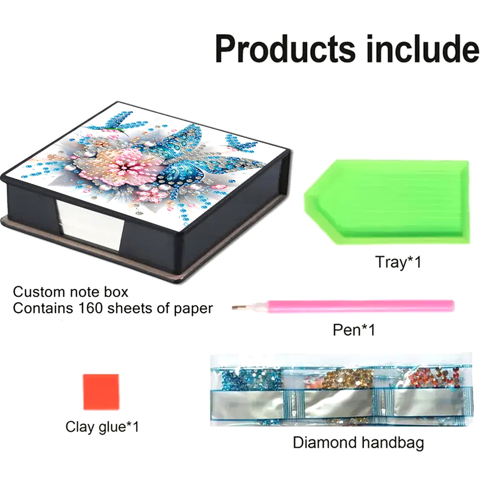 Animals Leather Diamond Art Note Box with 160 Sheets of Paper for DIY Art Craft