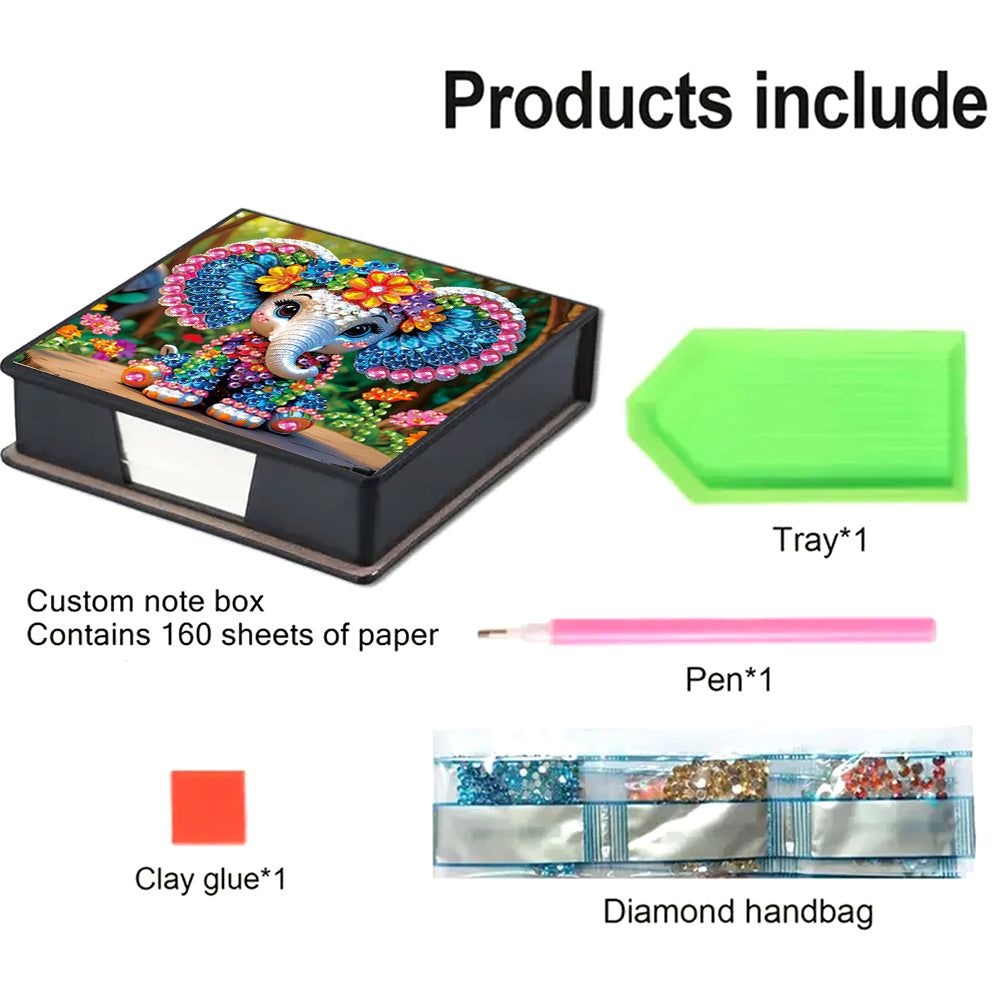 Animals Leather Diamond Art Note Box with 160 Sheets of Paper for DIY Art Craft
