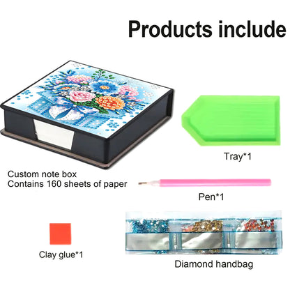 Animals Leather Diamond Art Note Box with 160 Sheets of Paper for DIY Art Craft