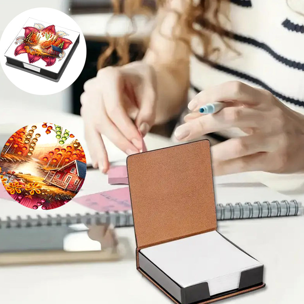 Animals Leather Diamond Art Note Box with 160 Sheets of Paper for DIY Art Craft