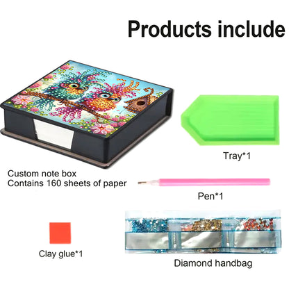 Animals Leather Diamond Art Note Box with 160 Sheets of Paper for DIY Art Craft