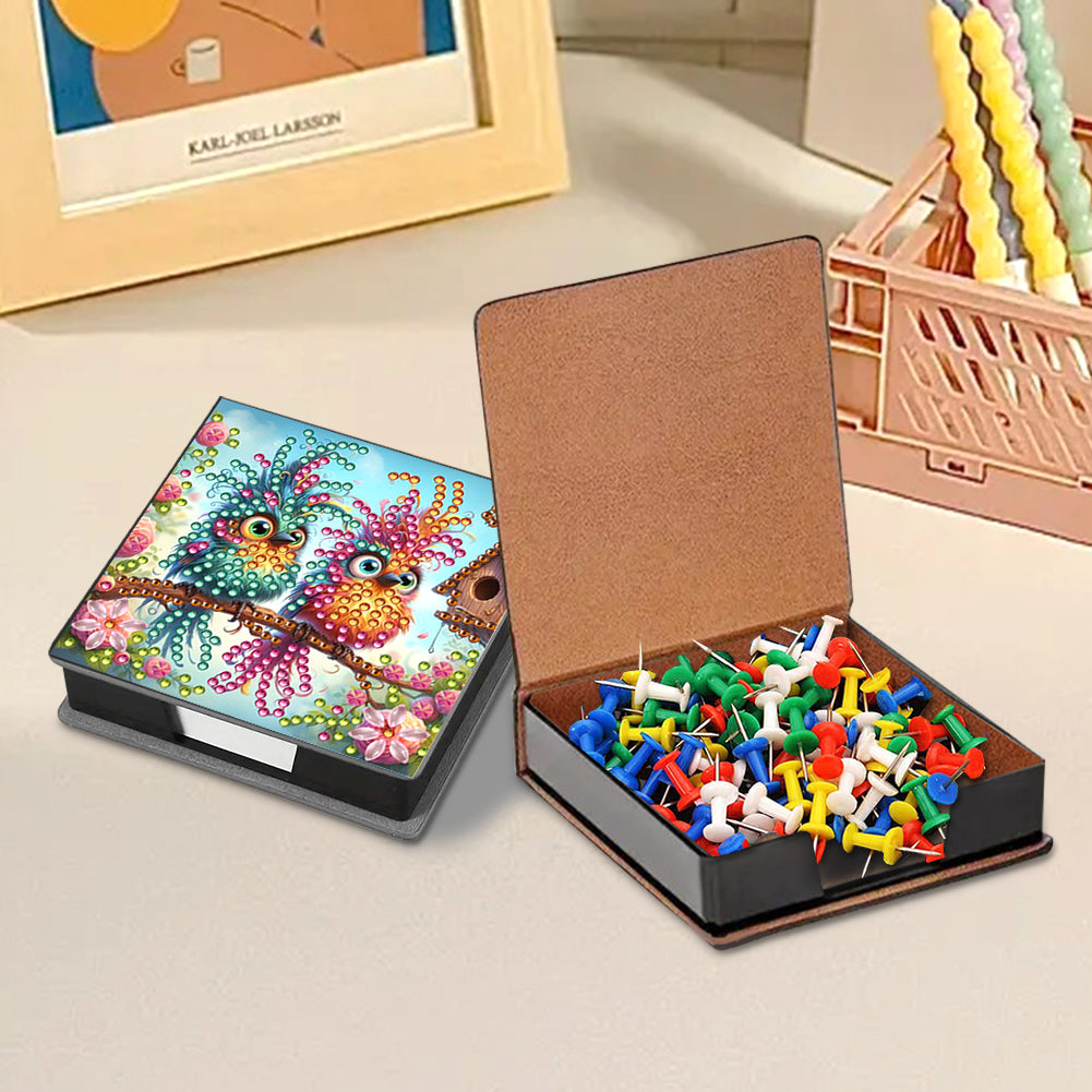 Animals Leather Diamond Art Note Box with 160 Sheets of Paper for DIY Art Craft
