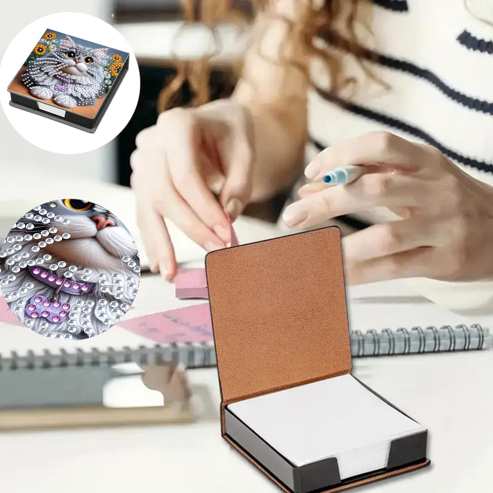 Animals Leather Diamond Art Note Box with 160 Sheets of Paper for DIY Art Craft