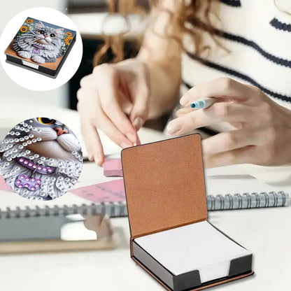 Animals Leather Diamond Art Note Box with 160 Sheets of Paper for DIY Art Craft