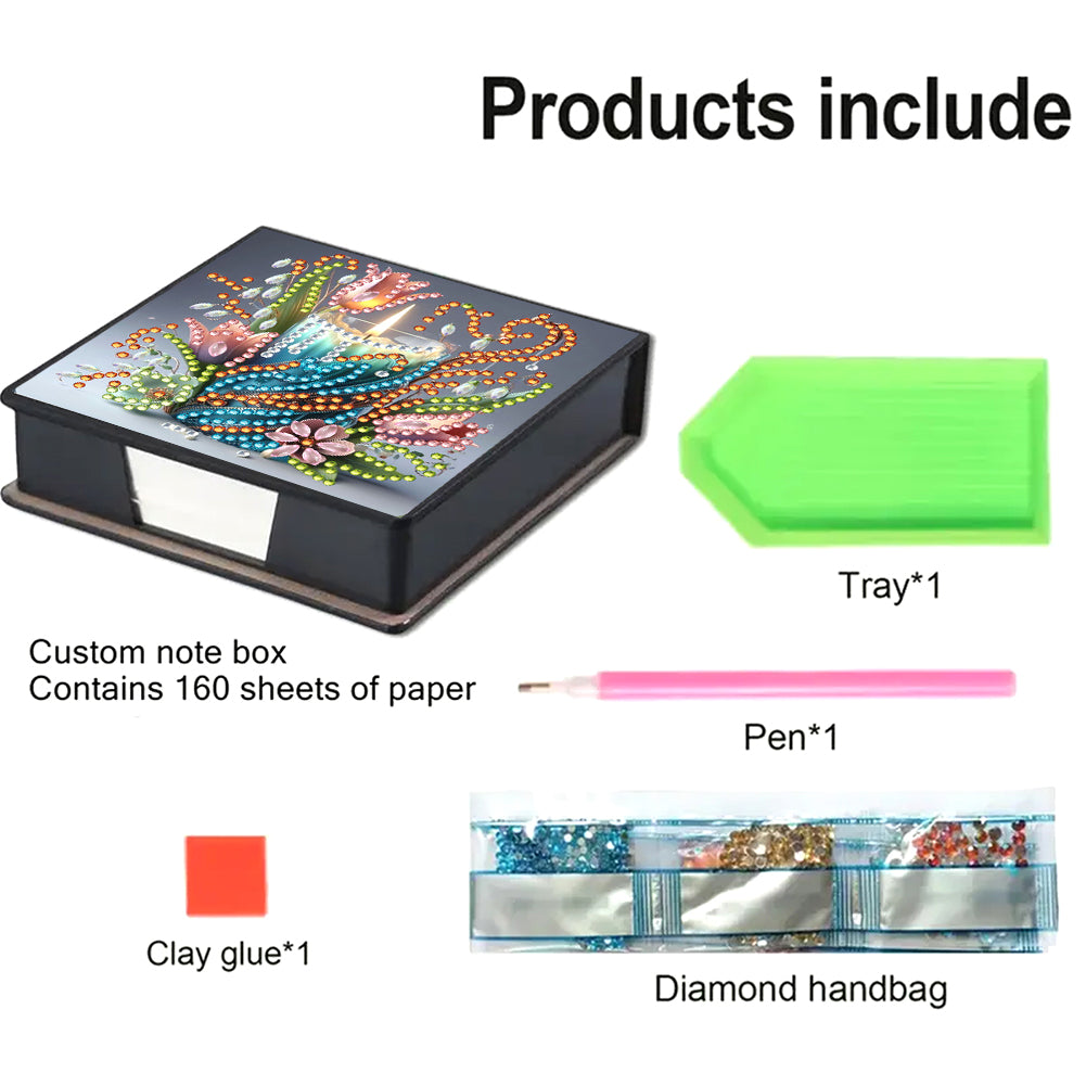 Animals Leather Diamond Art Note Box with 160 Sheets of Paper for DIY Art Craft