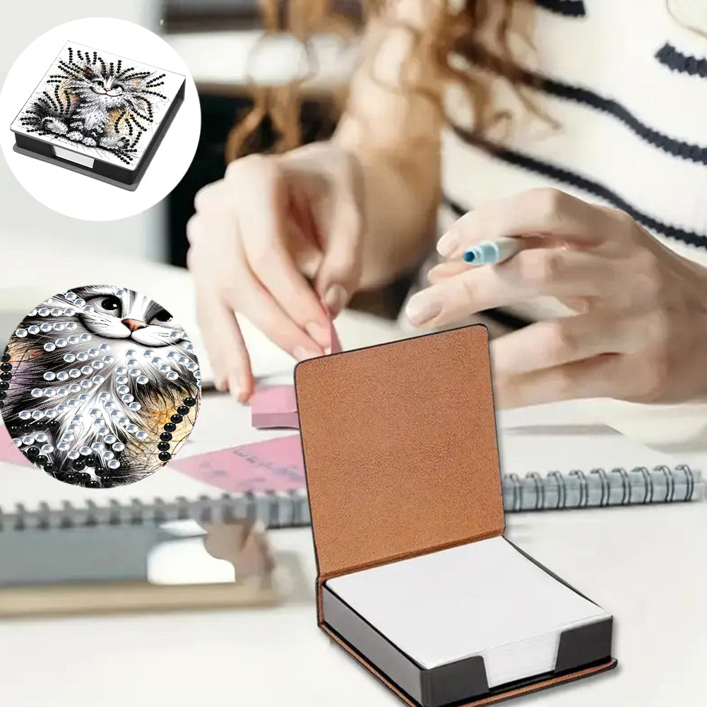 Animals Leather Diamond Art Note Box with 160 Sheets of Paper for DIY Art Craft