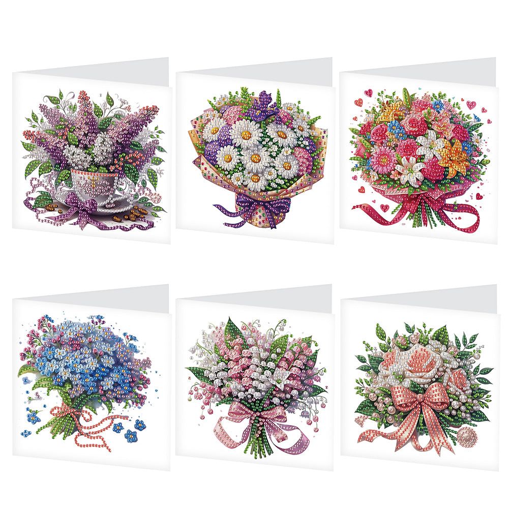 6Pcs Bouquet DIY Diamond Painting Card Diamond Drawing Card for Adults Beginners