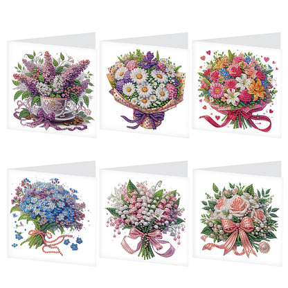 6Pcs Bouquet DIY Diamond Painting Card Diamond Drawing Card for Adults Beginners