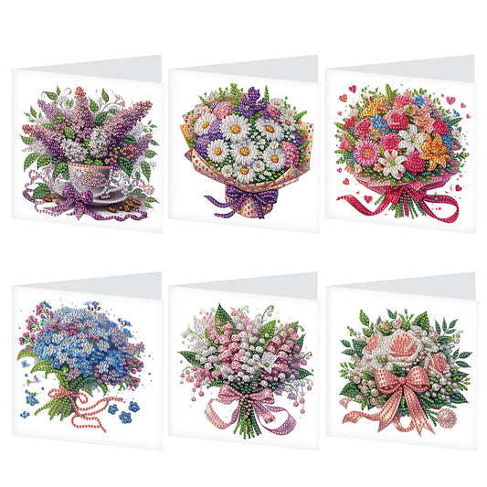 6Pcs Bouquet DIY Diamond Painting Card Diamond Drawing Card for Adults Beginners