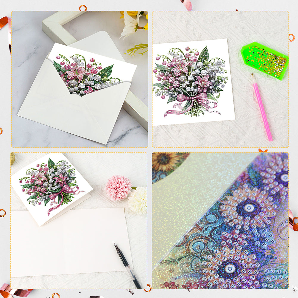6Pcs Bouquet DIY Diamond Painting Card Diamond Drawing Card for Adults Beginners
