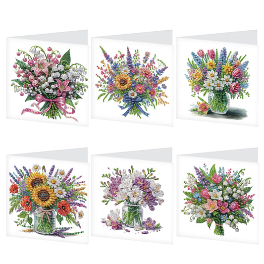 6Pcs Bouquet DIY Diamond Painting Card Diamond Drawing Card for Adults Beginners