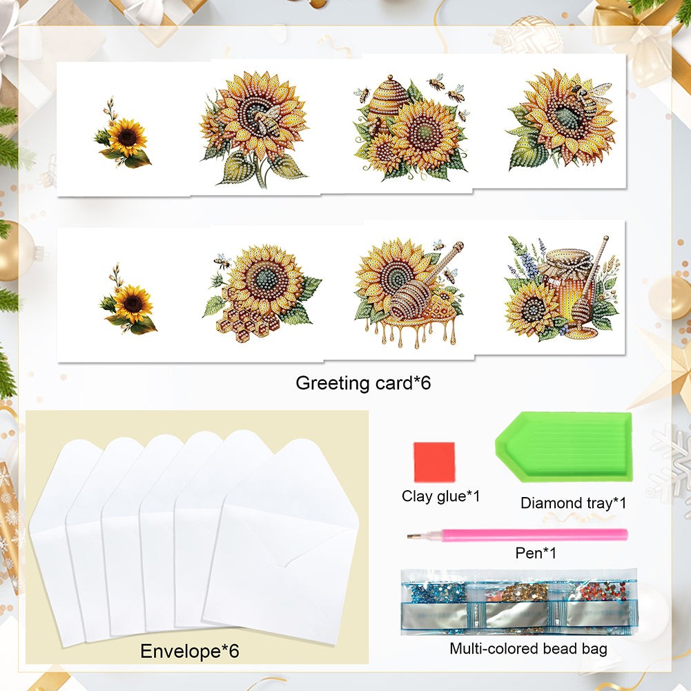 6Pcs Bouquet DIY Diamond Painting Card Diamond Drawing Card for Adults Beginners