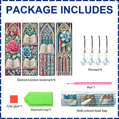 4Pcs Special Shape Dragonfly DIY Bookmarks Diamond Painting Kits for Book Lovers