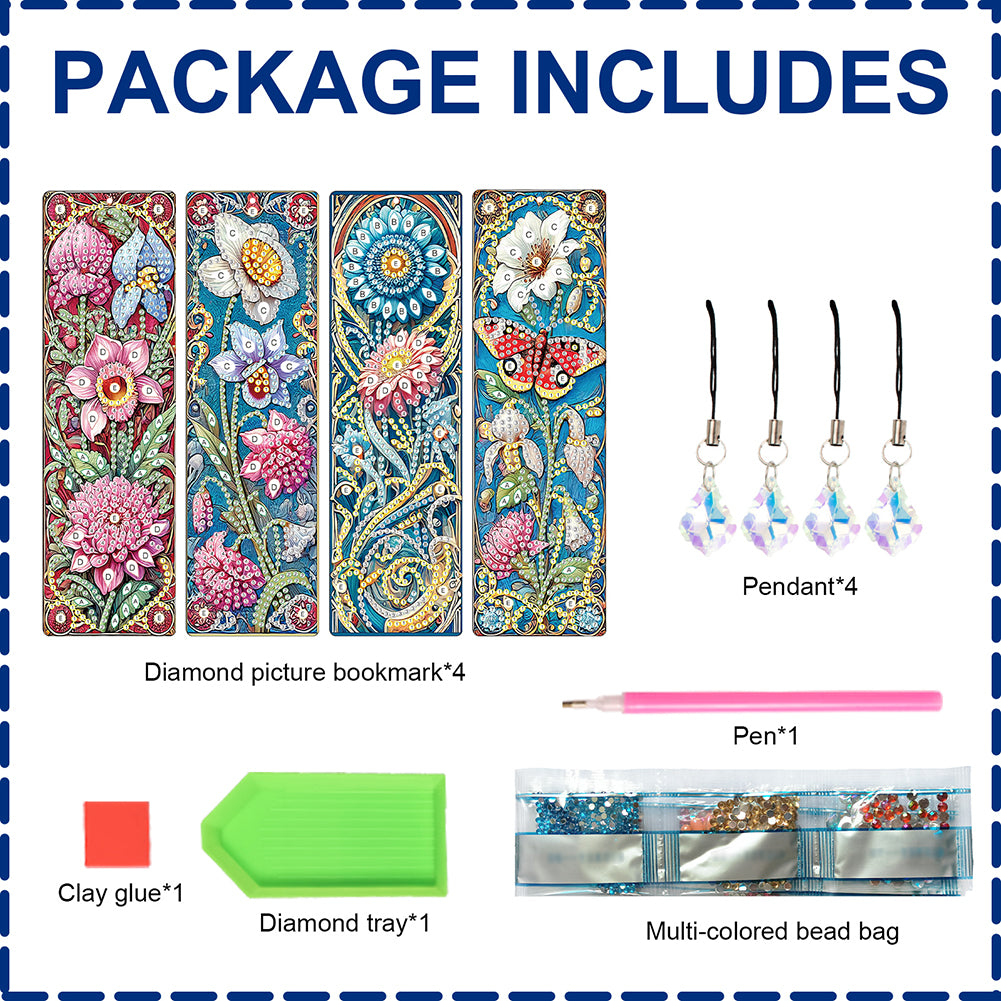 4Pcs Special Shape Dragonfly DIY Bookmarks Diamond Painting Kits for Book Lovers