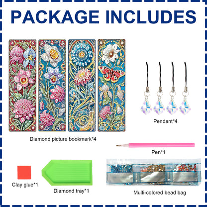 4Pcs Special Shape Dragonfly DIY Bookmarks Diamond Painting Kits for Book Lovers