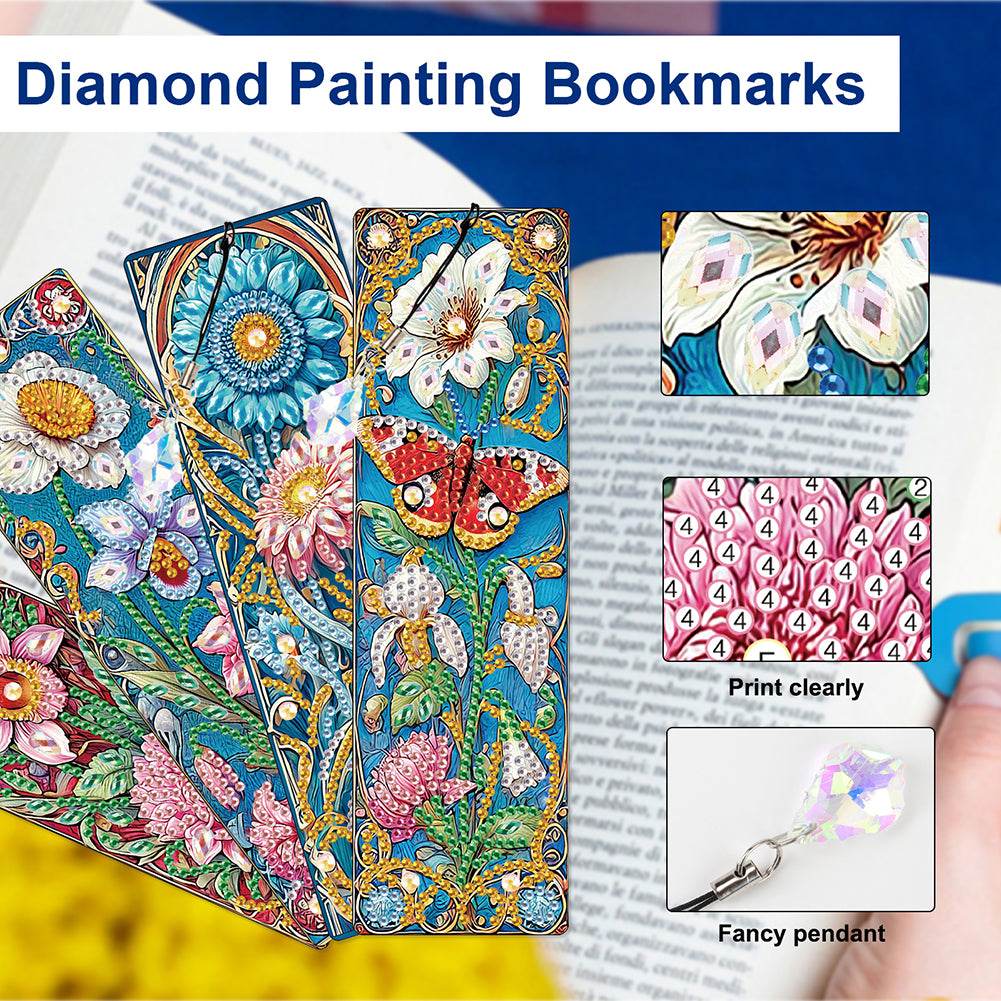 4Pcs Special Shape Dragonfly DIY Bookmarks Diamond Painting Kits for Book Lovers