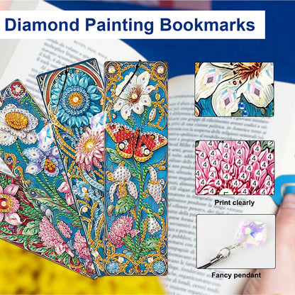 4Pcs Special Shape Dragonfly DIY Bookmarks Diamond Painting Kits for Book Lovers