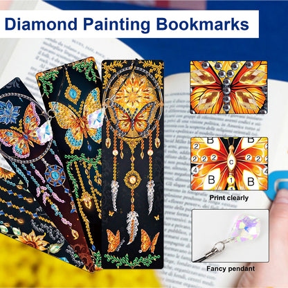 4Pcs Special Shape Dragonfly DIY Bookmarks Diamond Painting Kits for Book Lovers