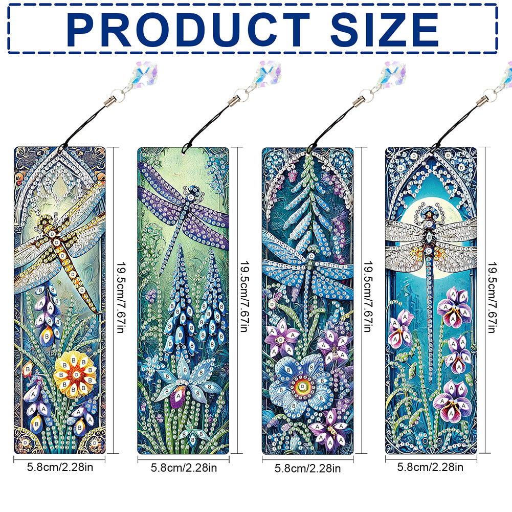 4Pcs Special Shape Dragonfly DIY Bookmarks Diamond Painting Kits for Book Lovers