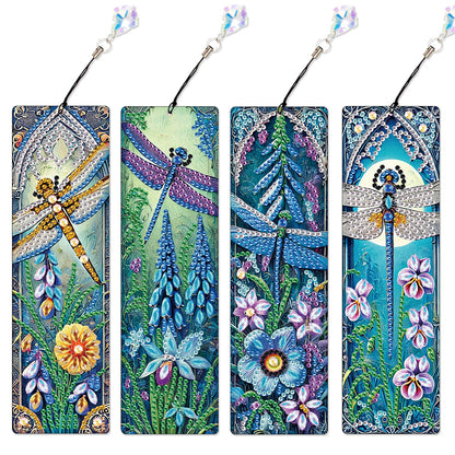 4Pcs Special Shape Dragonfly DIY Bookmarks Diamond Painting Kits for Book Lovers