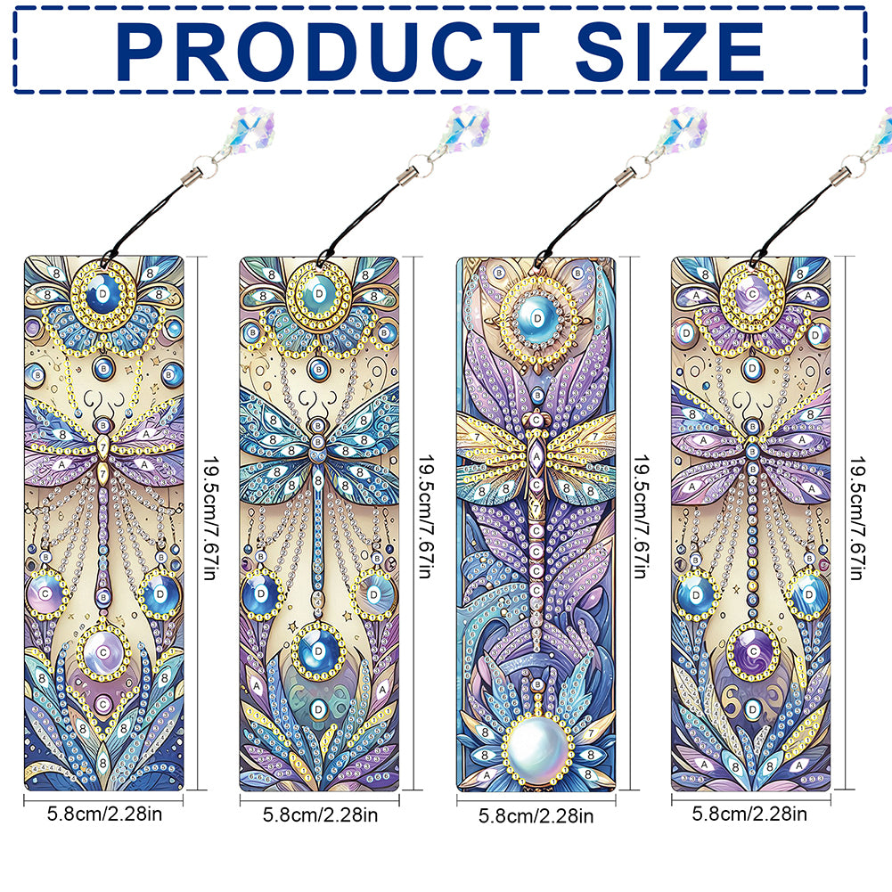4Pcs Special Shape Dragonfly DIY Bookmarks Diamond Painting Kits for Book Lovers