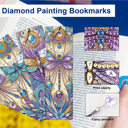 4Pcs Special Shape Dragonfly DIY Bookmarks Diamond Painting Kits for Book Lovers