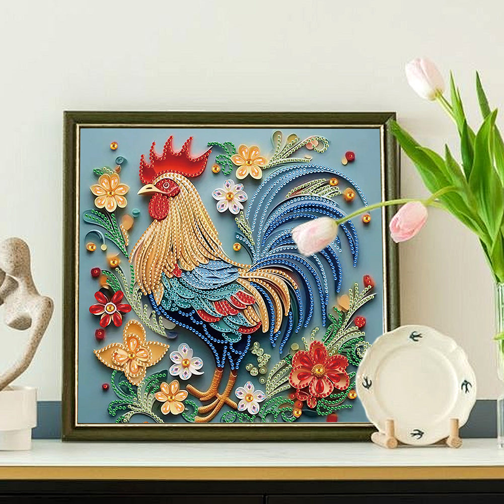 Quilled Rooster - Special Shaped Drill Diamond Painting 30*30CM