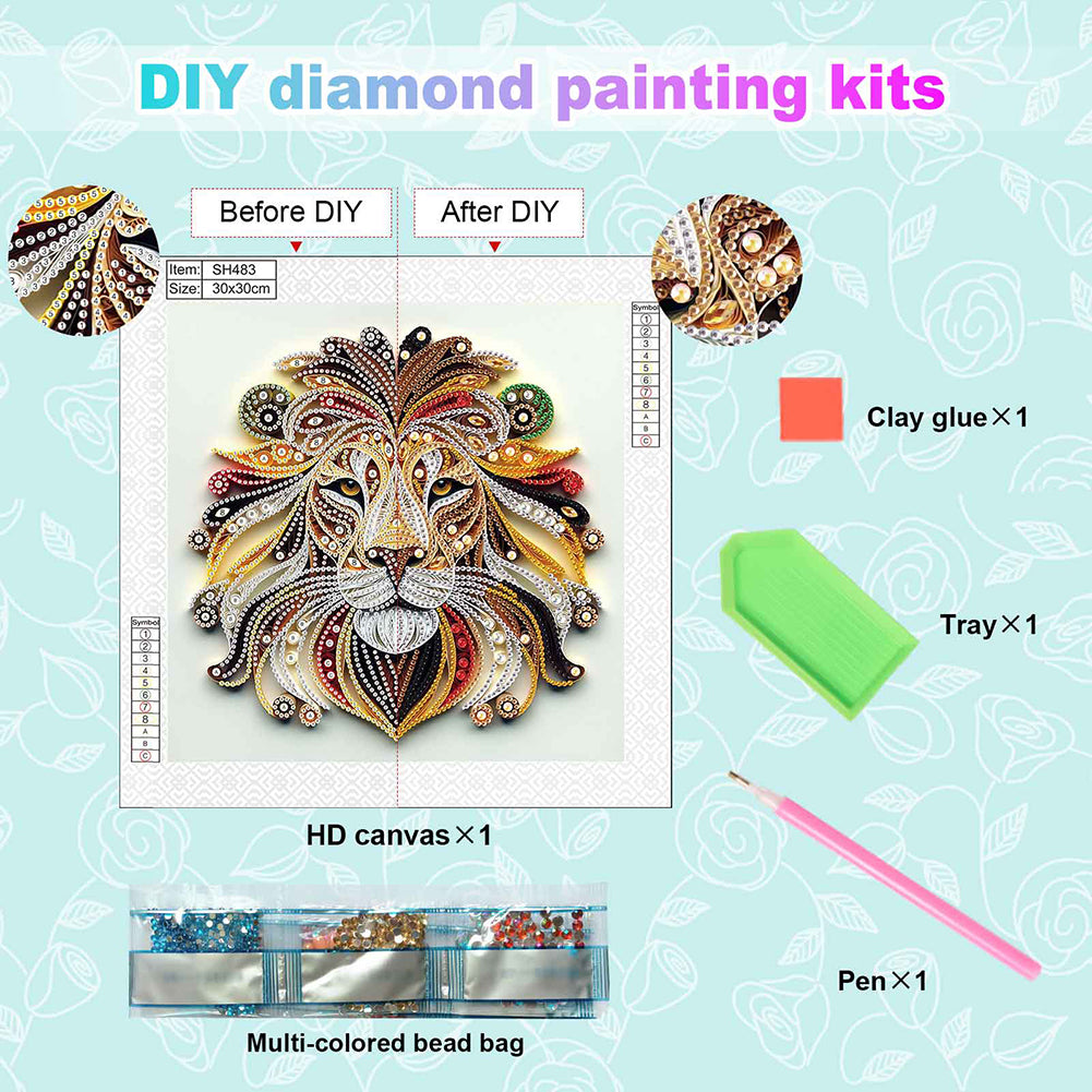 Quilled Lion - Special Shaped Drill Diamond Painting 30*30CM