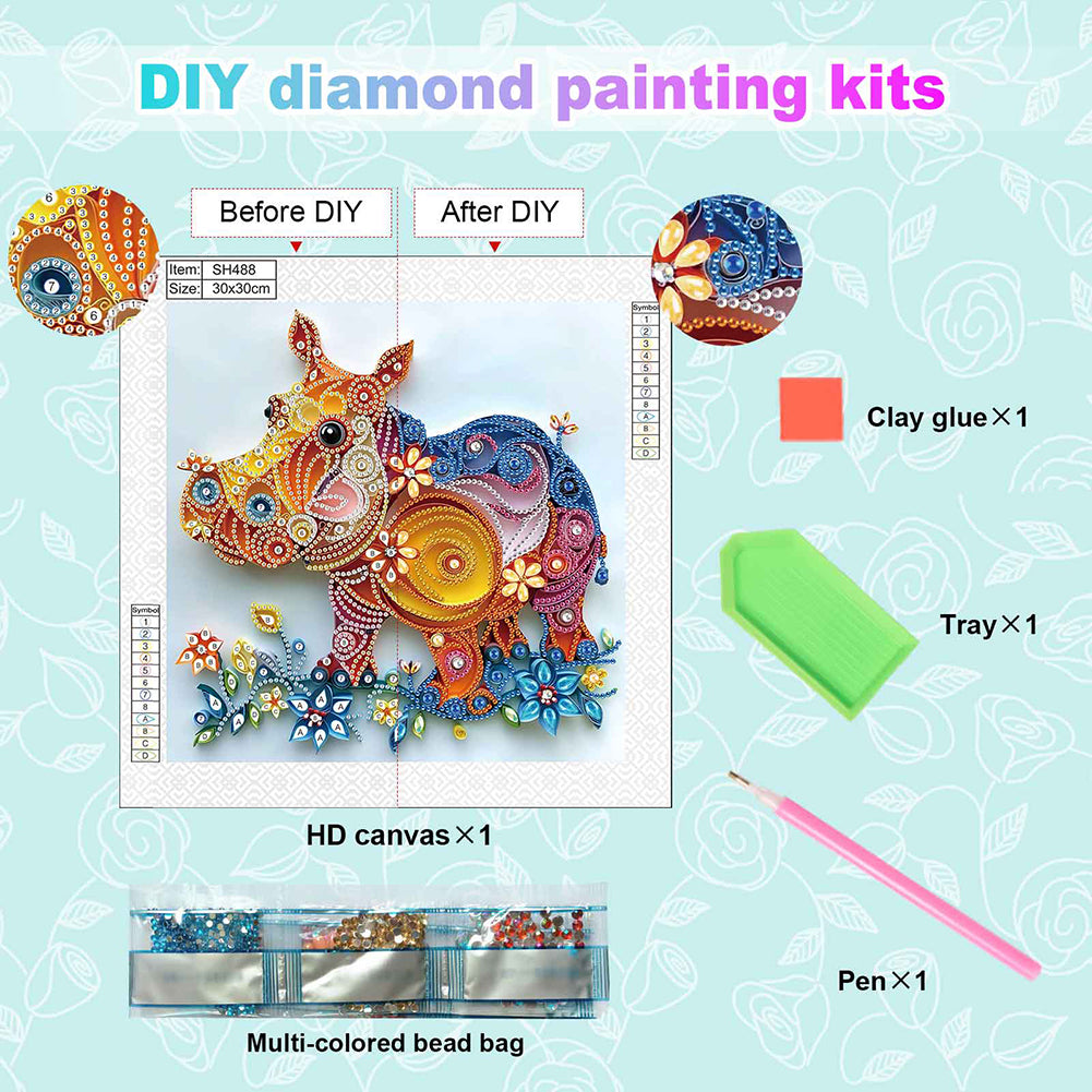 Quilled Hippopotamus - Special Shaped Drill Diamond Painting 30*30CM
