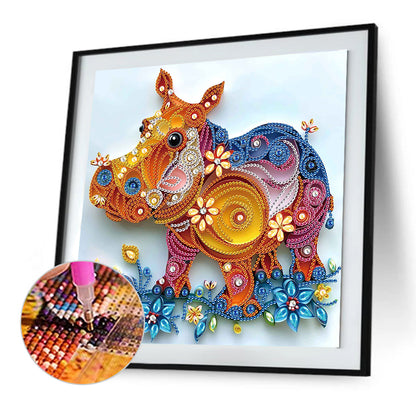 Quilled Hippopotamus - Special Shaped Drill Diamond Painting 30*30CM