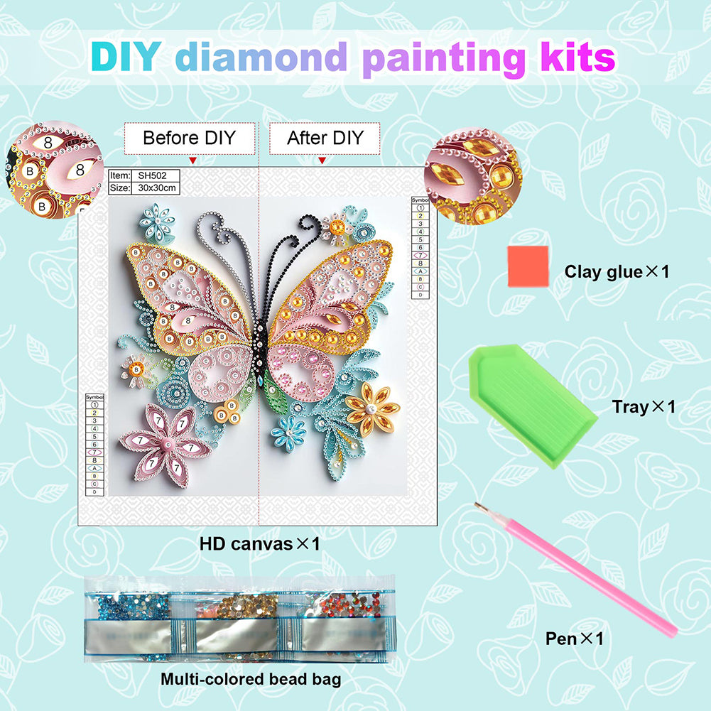 Quilled Butterfly - Special Shaped Drill Diamond Painting 30*30CM