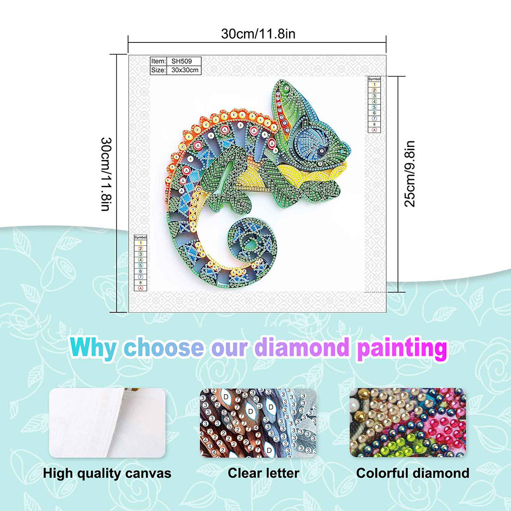 Quilled Chameleon - Special Shaped Drill Diamond Painting 30*30CM