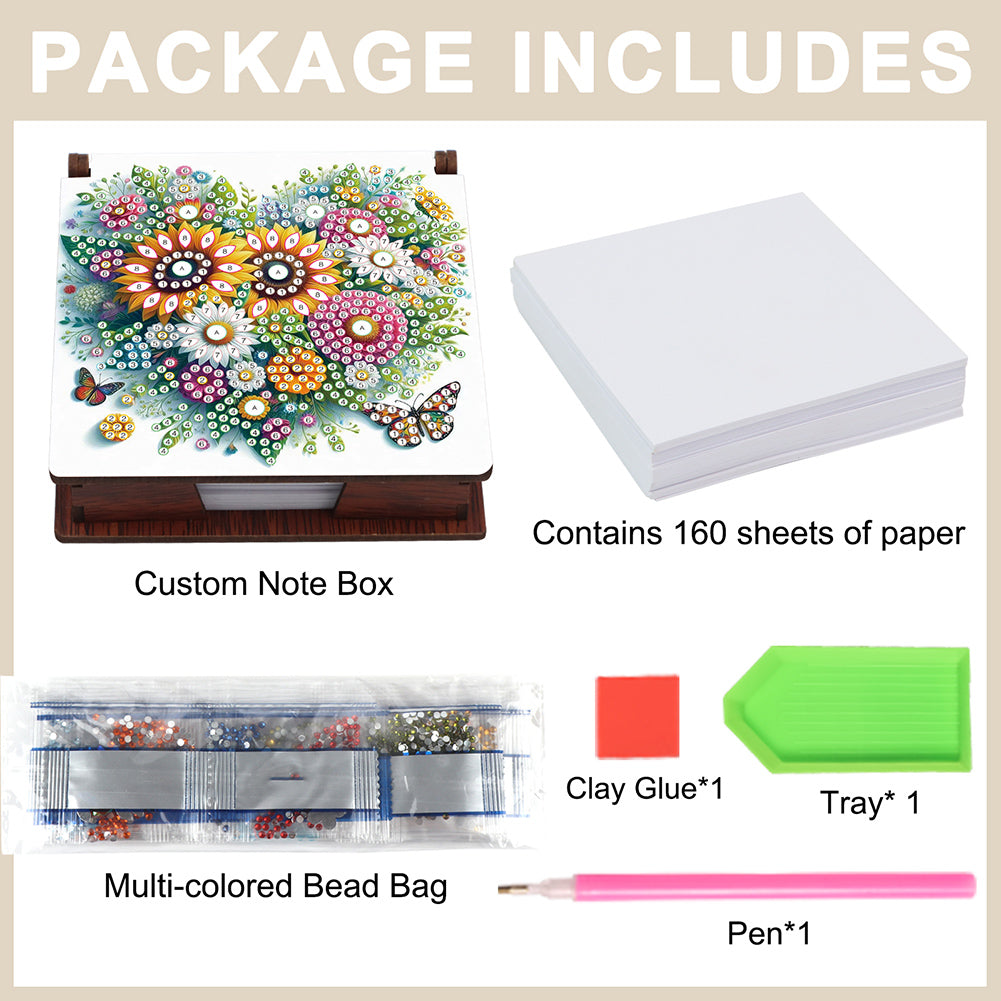 Wood Animals Diamond Art Note Box with 160 Sheets of Paper for Adults Beginners