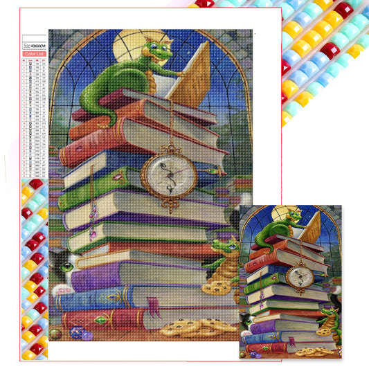 Little Dragon On The Book - Full Square Drill Diamond Painting 40*60CM