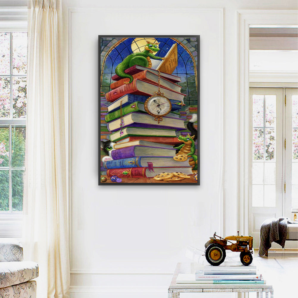 Little Dragon On The Book - Full Square Drill Diamond Painting 40*60CM