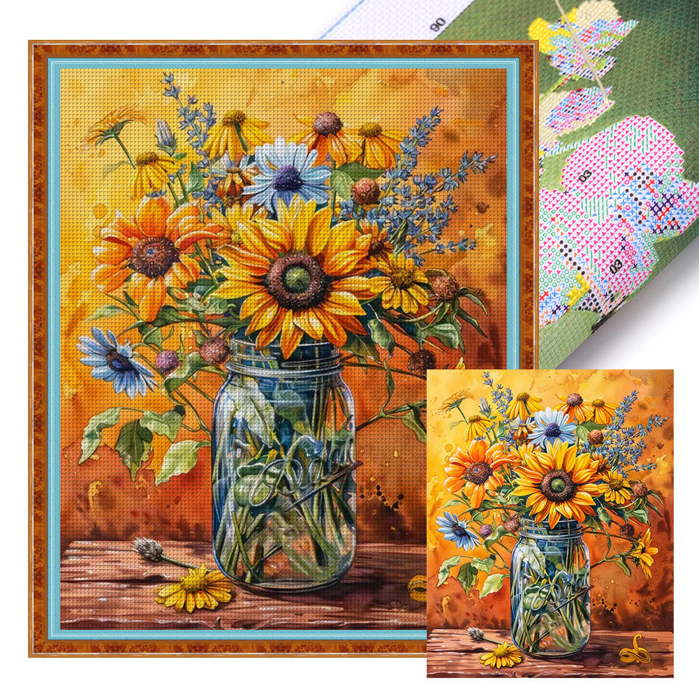 Sunflower Vase - 11CT Stamped Cross Stitch 40*50CM