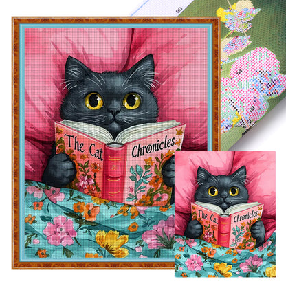 Reading Cat - 11CT Stamped Cross Stitch 40*50CM