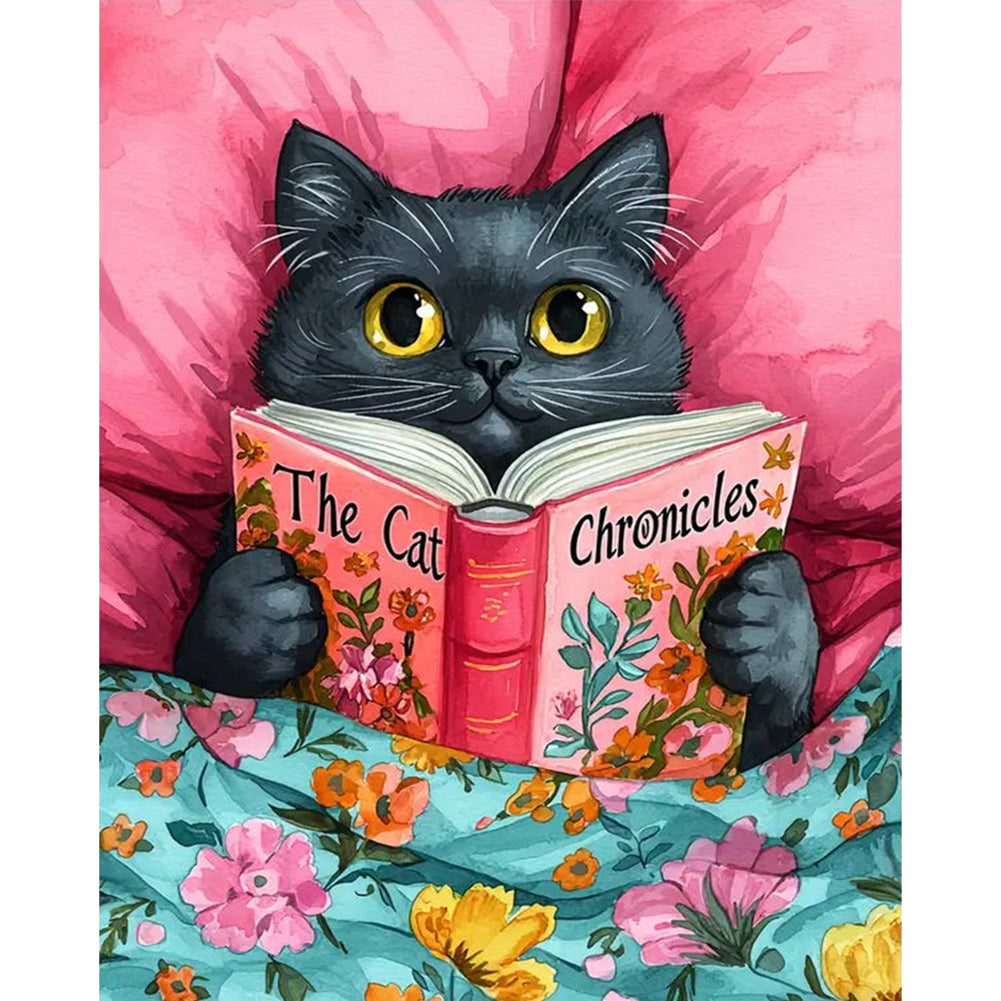 Reading Cat - 11CT Stamped Cross Stitch 40*50CM